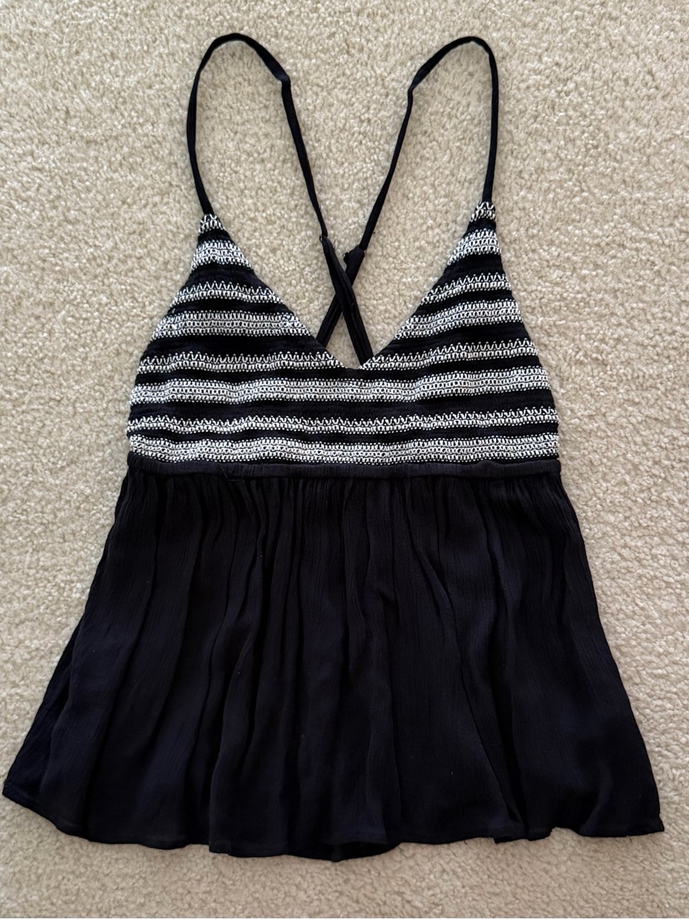 Forever 21 black and white striped babydoll top with adjustable straps - size S